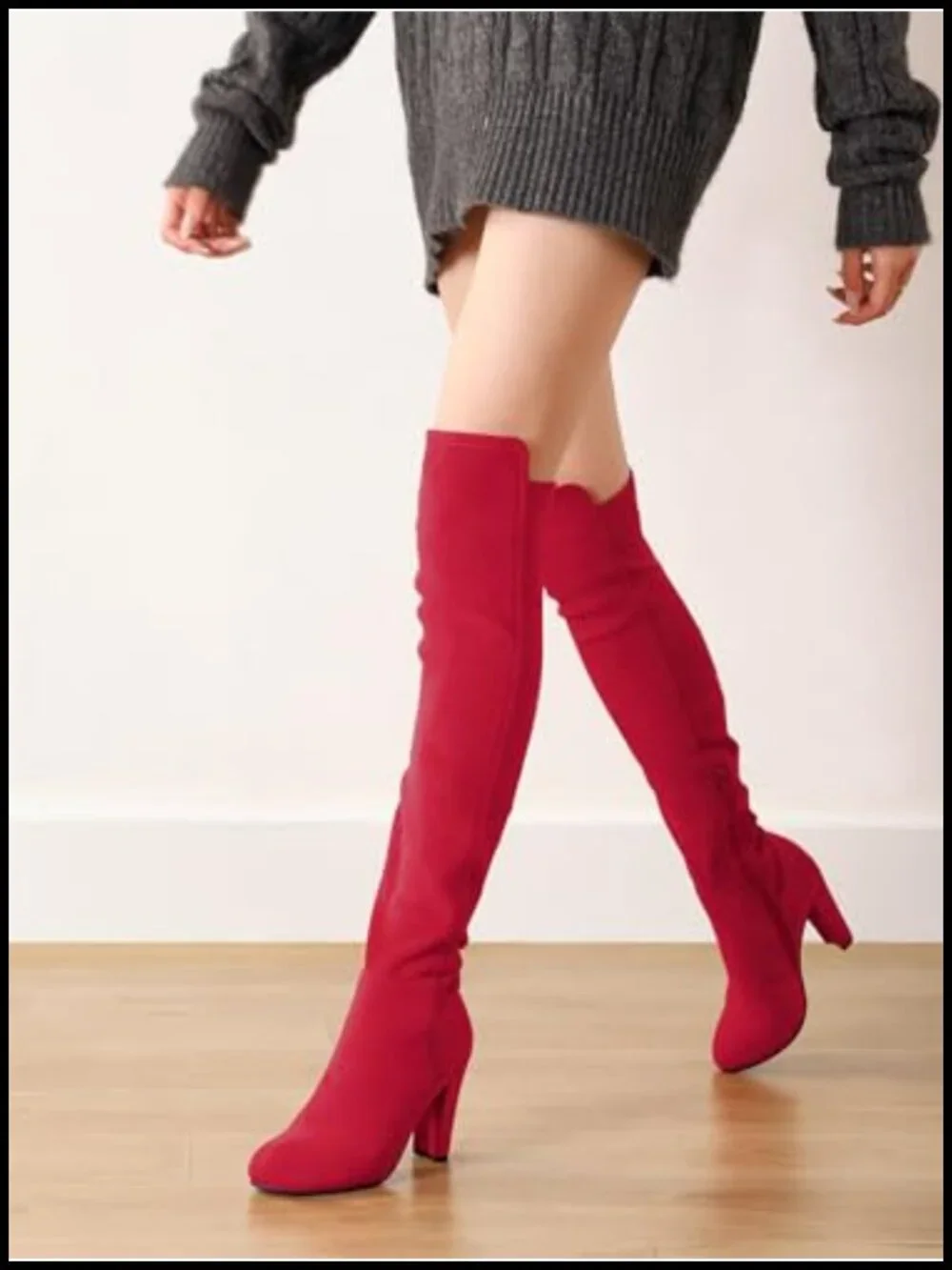 Faux Suede Chunky Heel Over The Knee Stretch Thigh High Boots